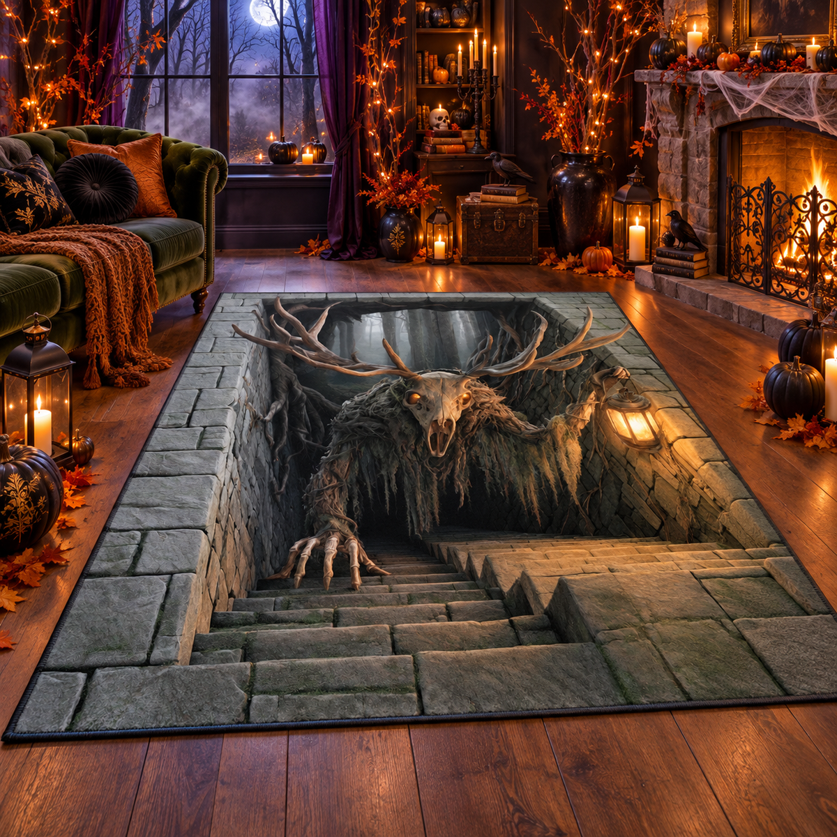 Wendigo Forest 3D Stairs Halloween Area Rug