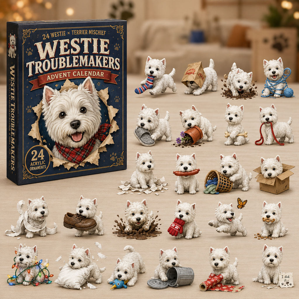CHRISTMAS KICKOFF 40% OFF - Westie Troublemakers Advent Calendar 2026 - 24-Day Festive Countdown, Acrylic Charms Blind Box - Gift For West Highland Terrier Lovers AC0NT132