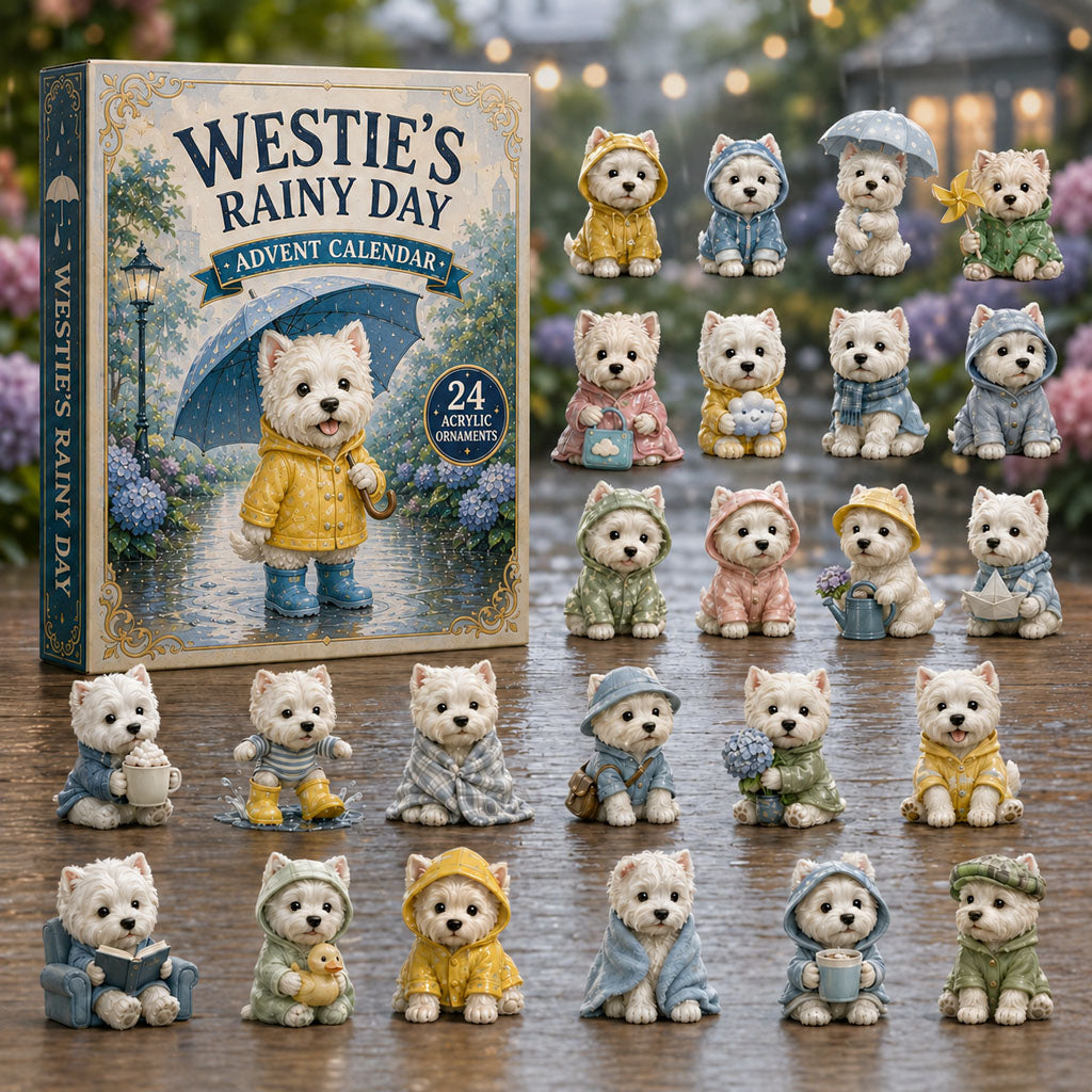 CHRISTMAS KICKOFF 40% OFF - Westies Rainy Day Advent Calendar 2026 - 24-Day Festive Countdown, Acrylic Charms Blind Box - Gift For West Highland Terrier Lovers AC0NT135