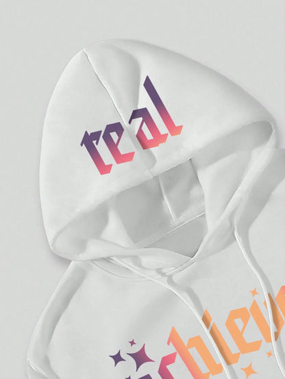 White Ombre Star Drawstring Hoodie