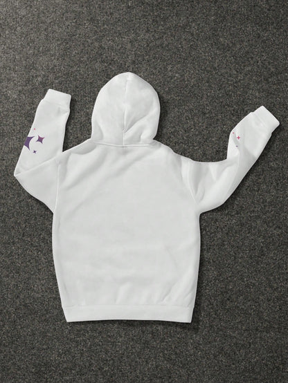 White Ombre Star Drawstring Hoodie