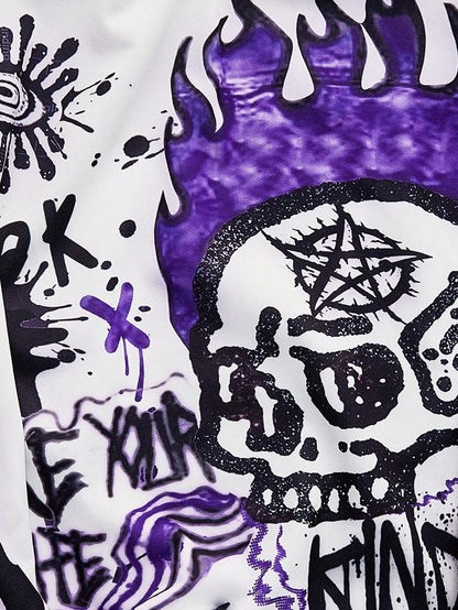 White Skull Flame Graphic Hoodie