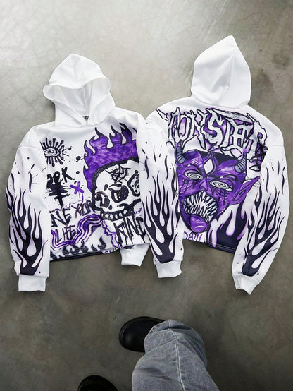 White Skull Flame Graphic Hoodie