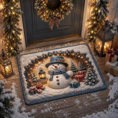 Winter Snowman Lantern Holiday Entrance Rug Christmas Gate Doormat