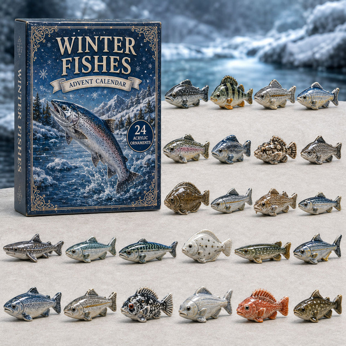 CHRISTMAS KICKOFF 40% OFF - Winter Fished Advent Calendar 2026 - 24-Day Festive Countdown, Acrylic Charms Blind Box - Gift For Fish Lovers