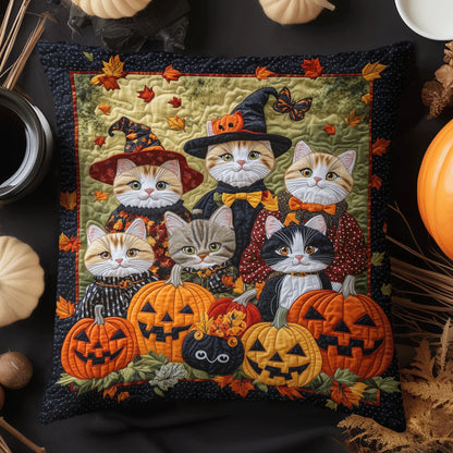 Witch Cats Halloween Quilted Pillow Case