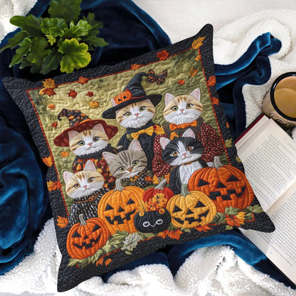 Witch Cats Halloween Quilted Pillow Case