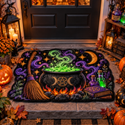 Witch Cauldron Broomstick Halloween Doormat Outdoor Entrance Floor Rug