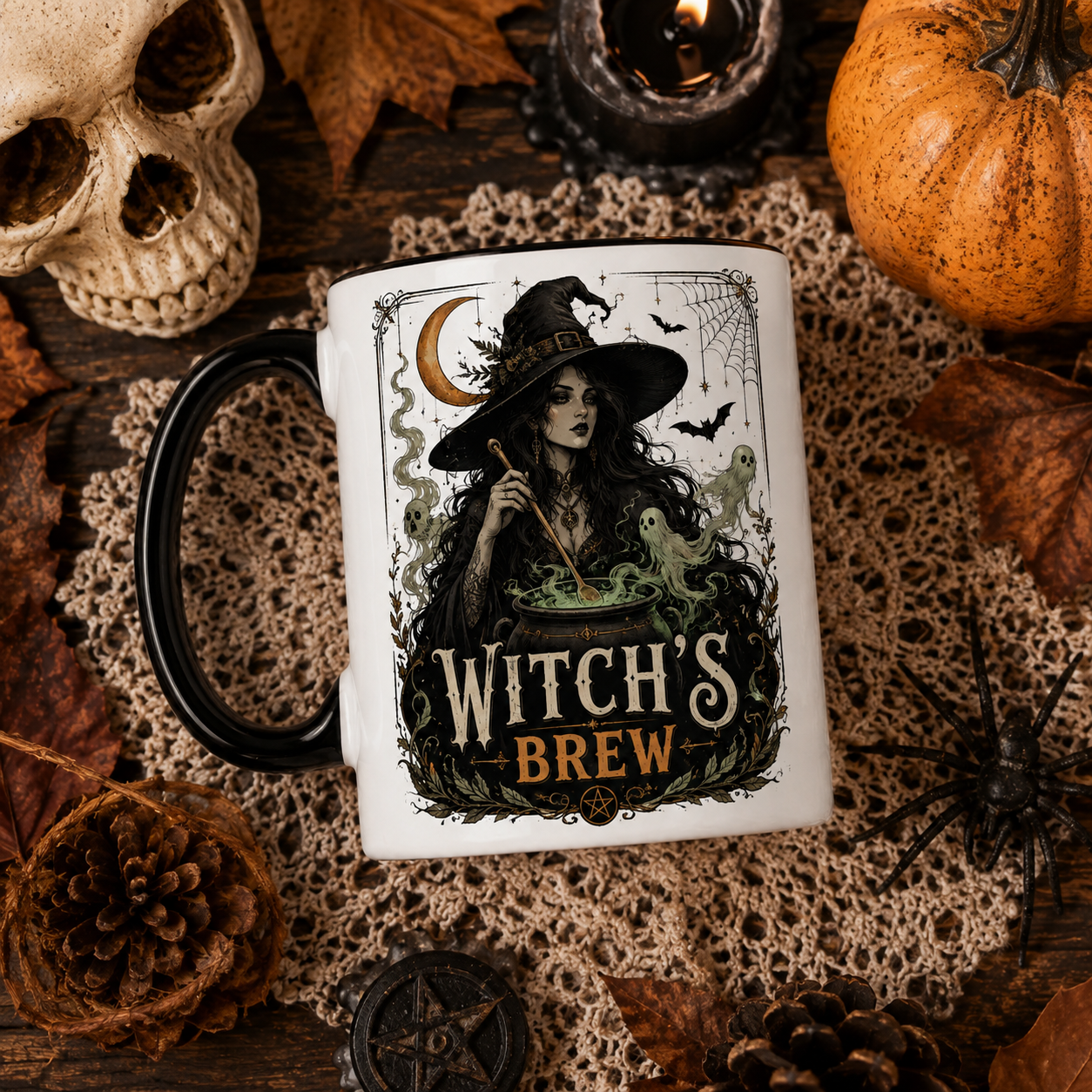 Witchy Brew Halloween Ceramic Mug Black Handle