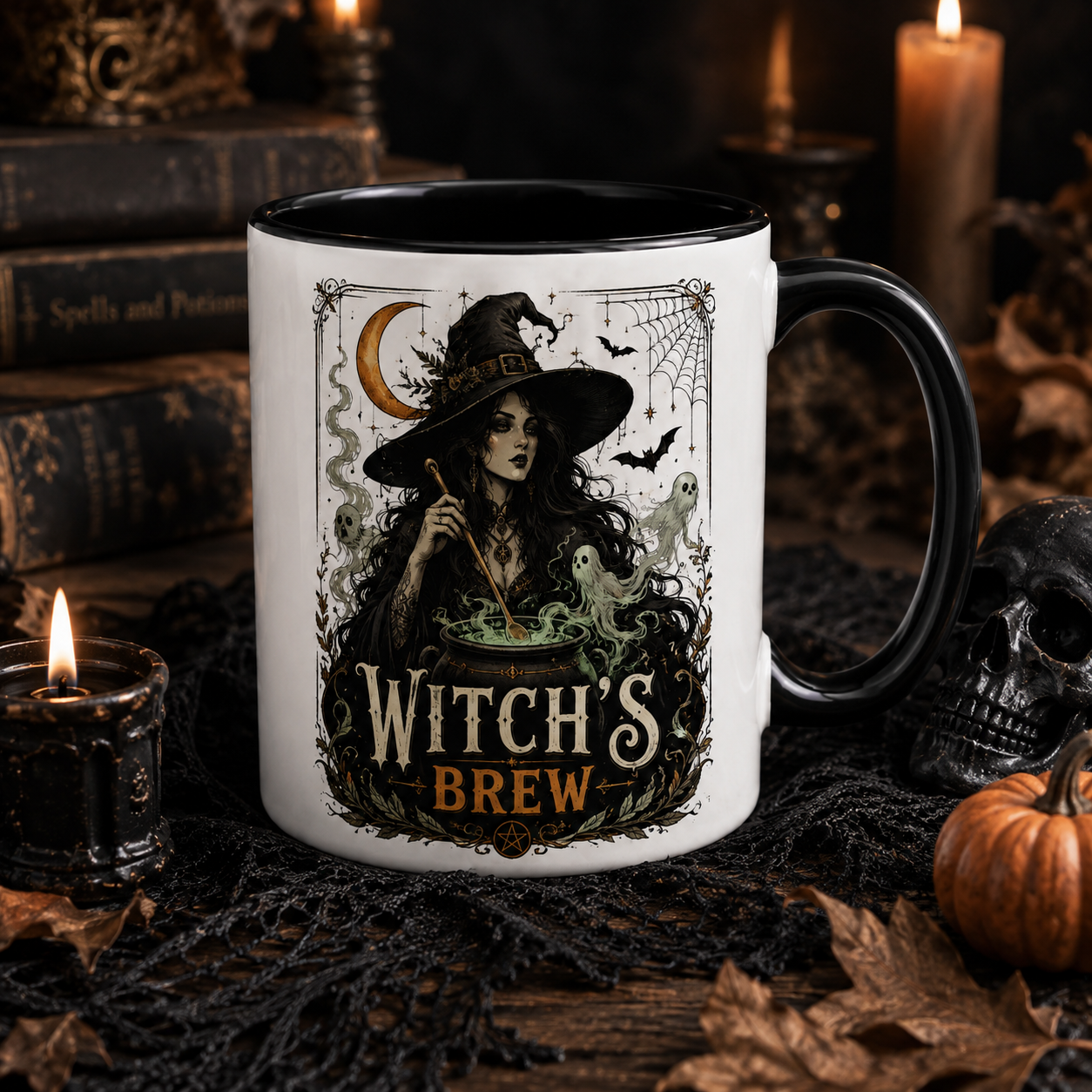 Witchy Brew Halloween Ceramic Mug Black Handle