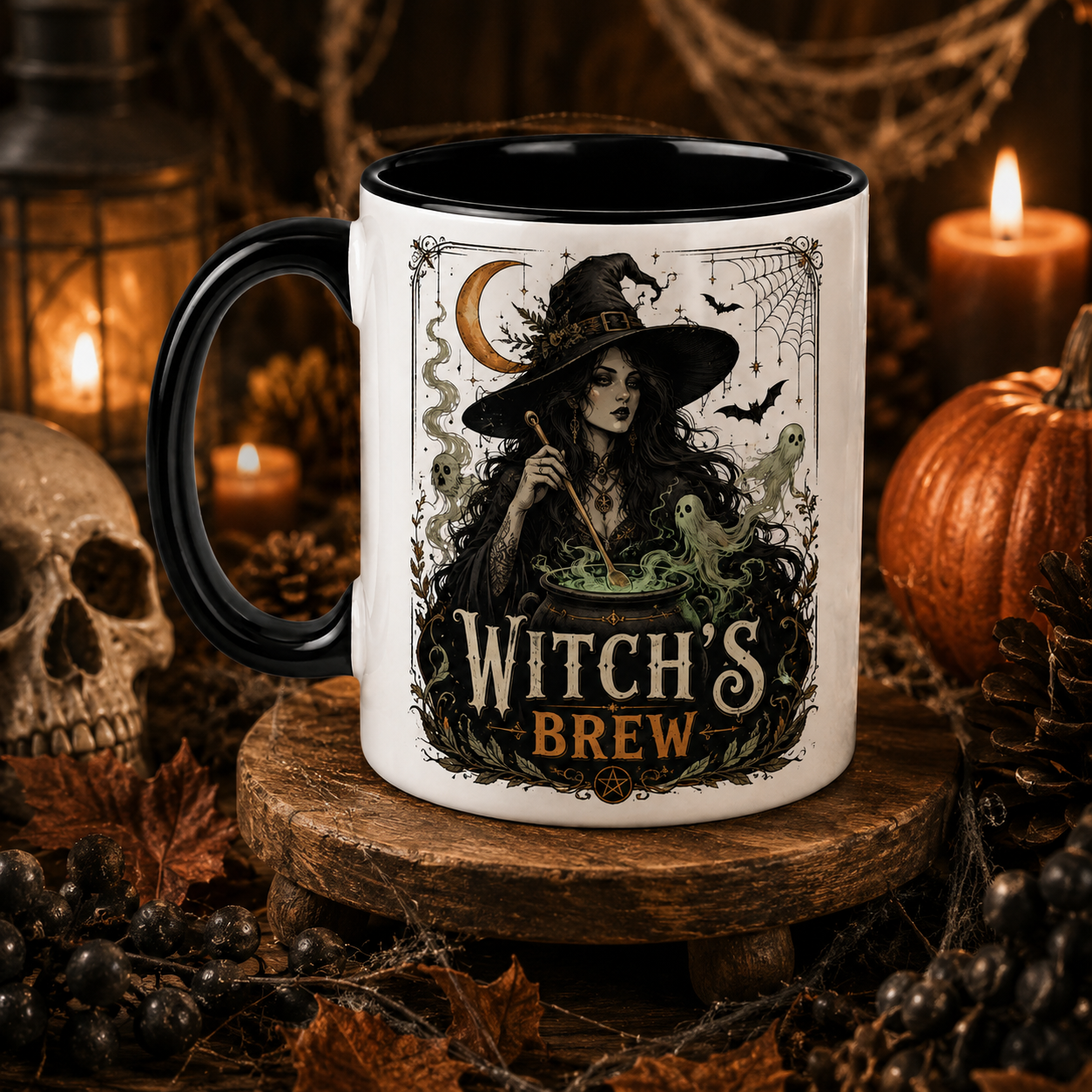 Witchy Brew Halloween Ceramic Mug Black Handle