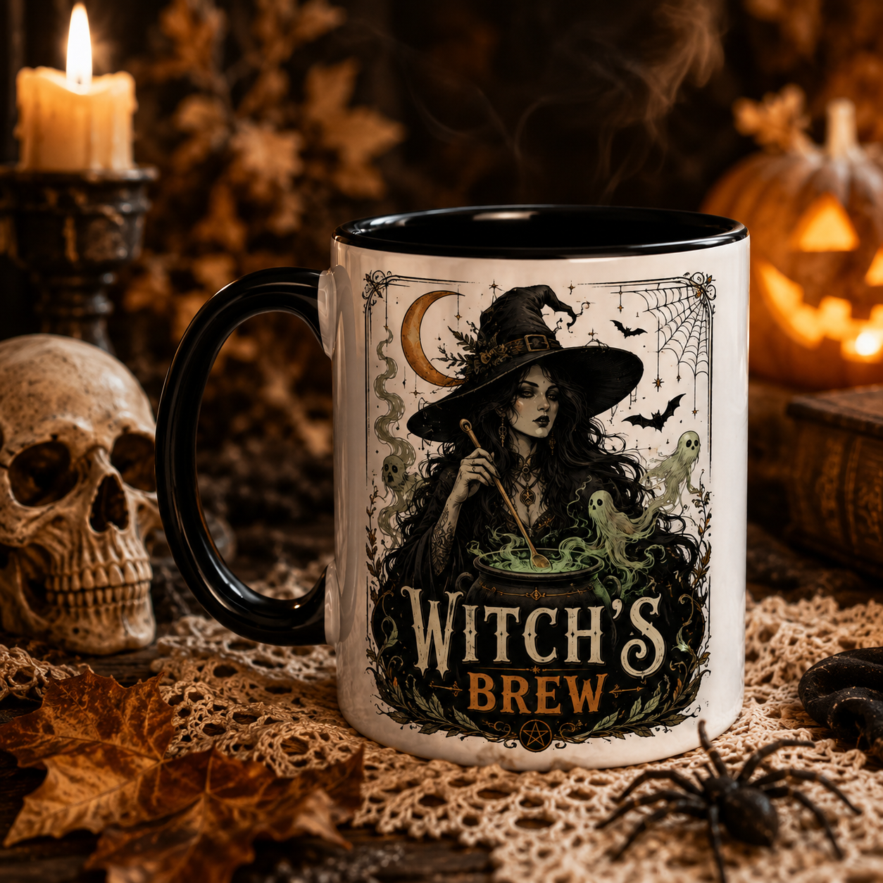 Witchy Brew Halloween Ceramic Mug Black Handle