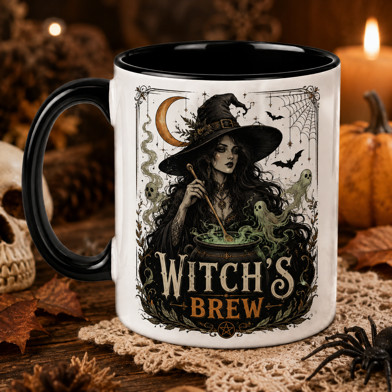 Witchy Brew Halloween Ceramic Mug Black Handle