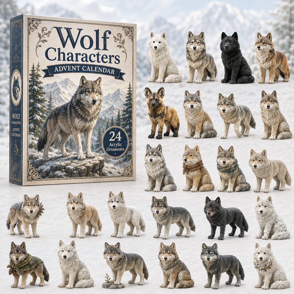 CHRISTMAS KICKOFF 40% OFF - Wolf Character Advent Calendar 2026 - 24-Day Festive Countdown, Acrylic Charms Blind Box - Gift For Wolf Lovers AC0TH046