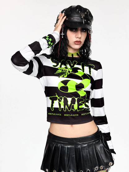 Women Beetlejuice Horror Movie Snake Striped Long Sleeve
