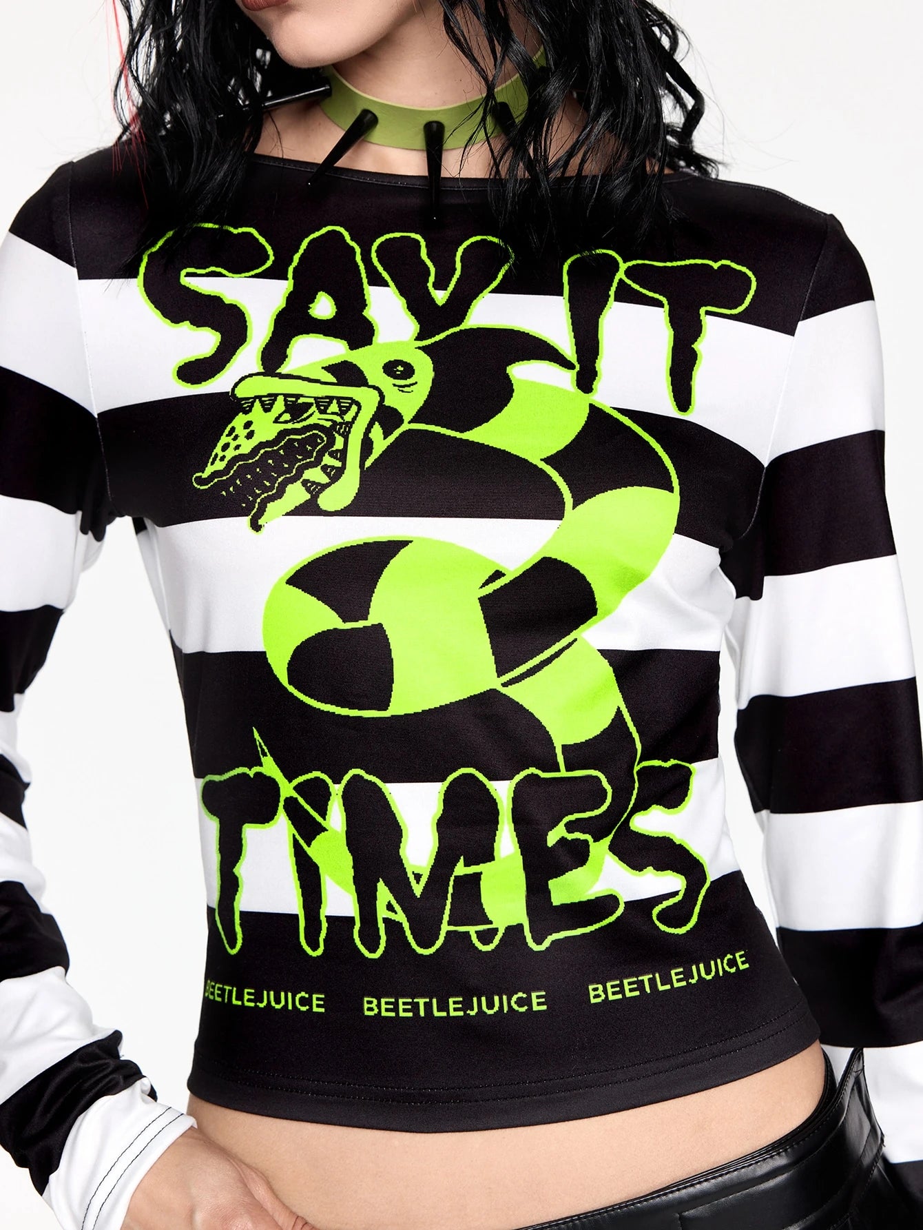 Women Beetlejuice Horror Movie Snake Striped Long Sleeve