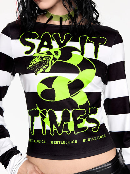 Women Beetlejuice Horror Movie Snake Striped Long Sleeve