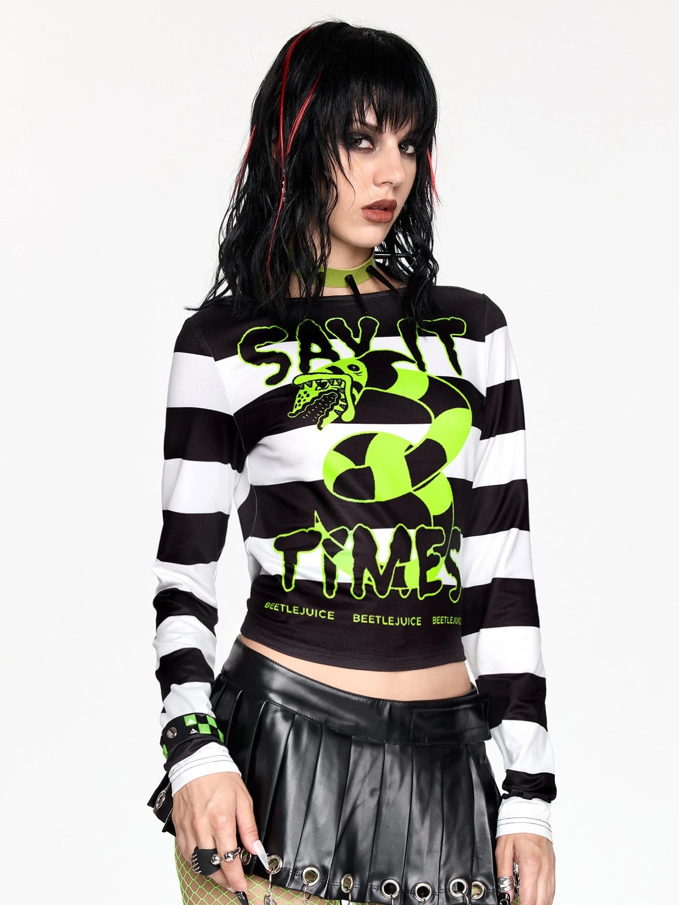 Women Beetlejuice Horror Movie Snake Striped Long Sleeve