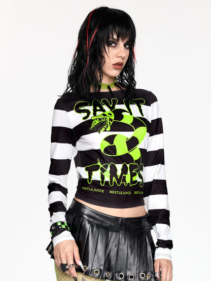Women Beetlejuice Horror Movie Snake Striped Long Sleeve