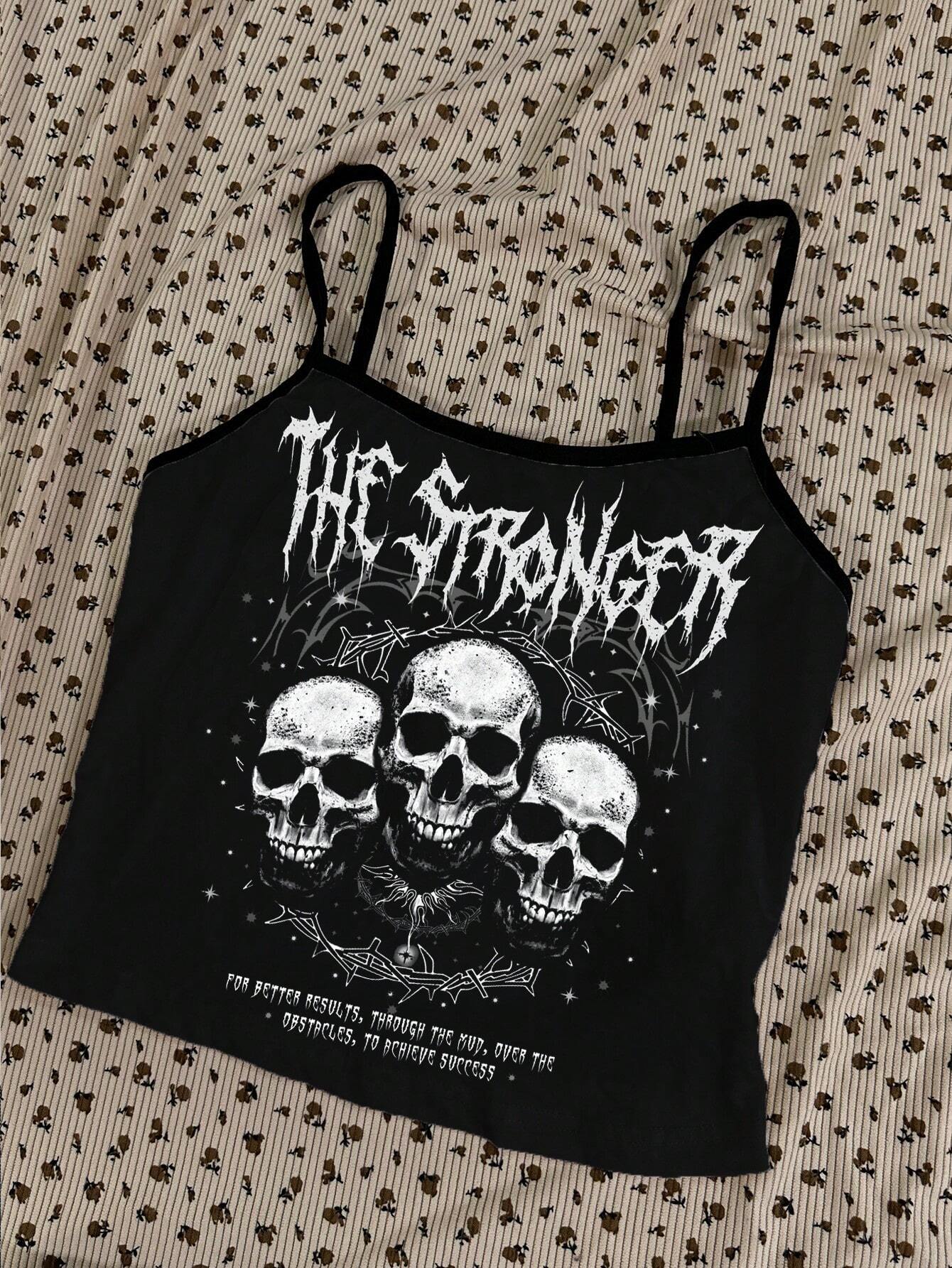 Women Casual Goth Grunge Skull Print Fitted Camisole