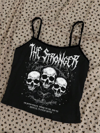 Women Casual Goth Grunge Skull Print Fitted Camisole