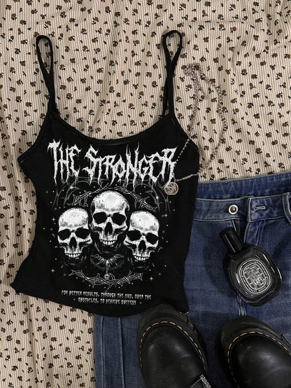 Women Casual Goth Grunge Skull Print Fitted Camisole