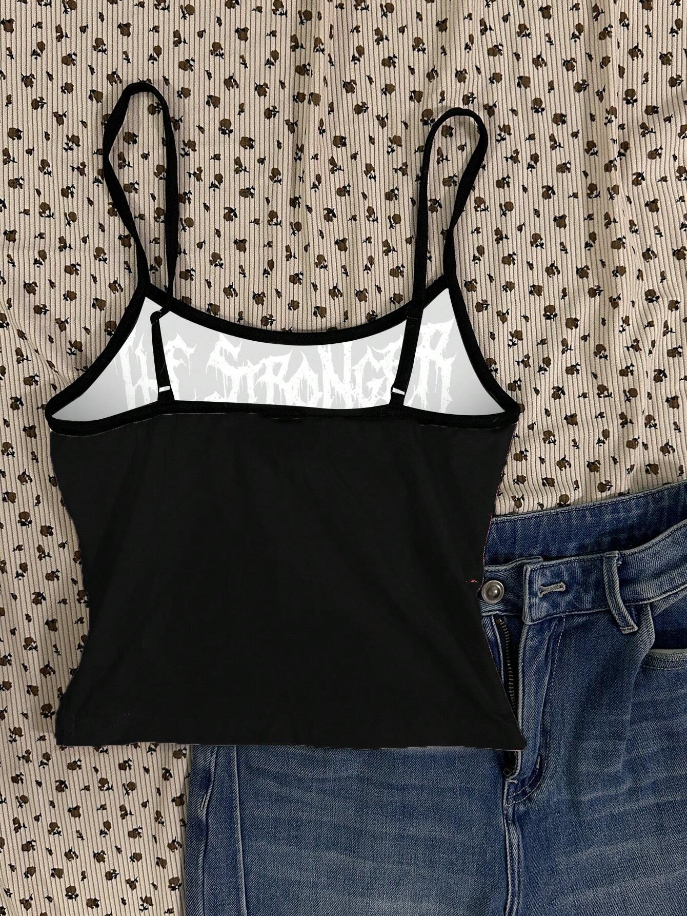 Women Casual Goth Grunge Skull Print Fitted Camisole