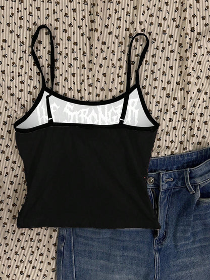 Women Casual Goth Grunge Skull Print Fitted Camisole