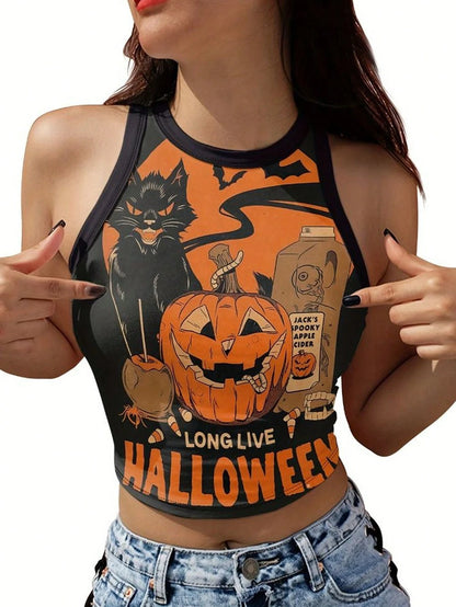 Women Funny Halloween Pumpkin Tank Top