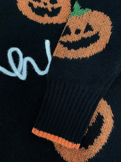 Women Funny Pumpkin Loose Pullover Sweater