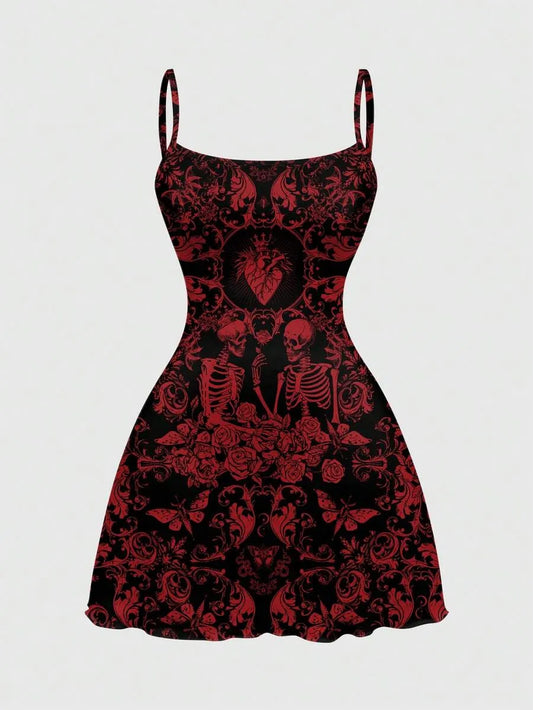 Women Gothic Skull Heart Mini Dress