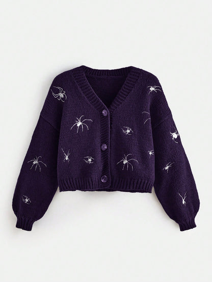 Women Gothic Spider Embroidered Cardigan