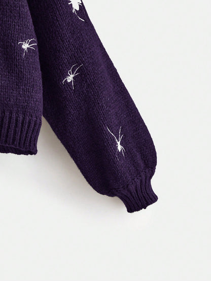 Women Gothic Spider Embroidered Cardigan