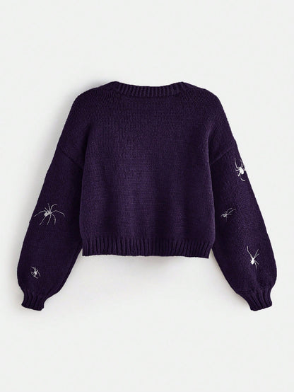 Women Gothic Spider Embroidered Cardigan