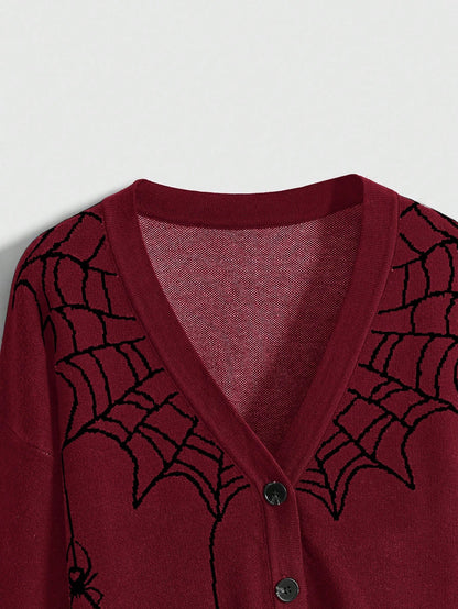 Women Gothic Spider Web Knit Cardigan