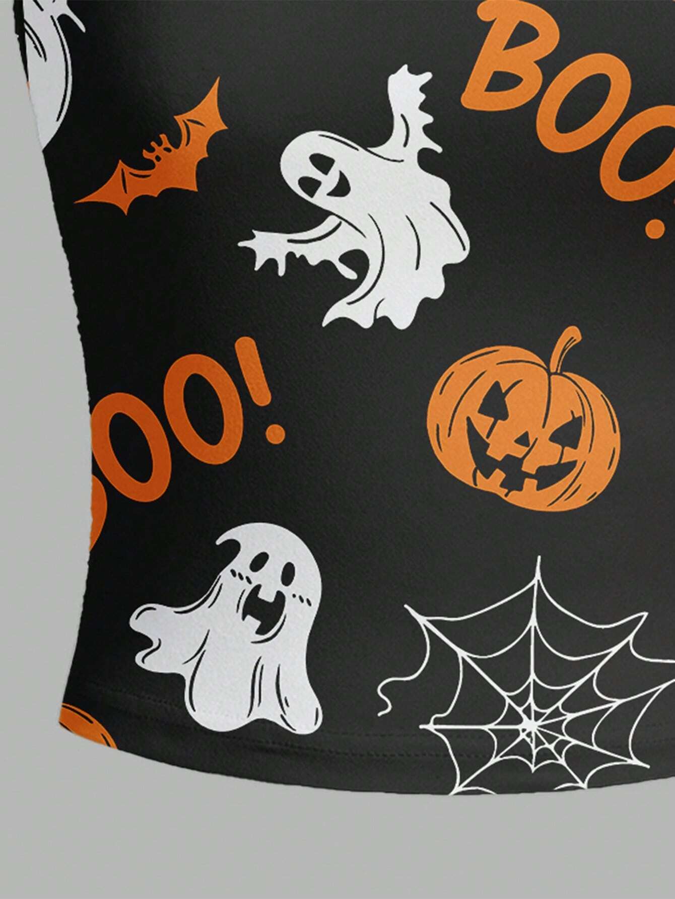 Women Halloween Pumpkin Ghost Spider Black Tank Top