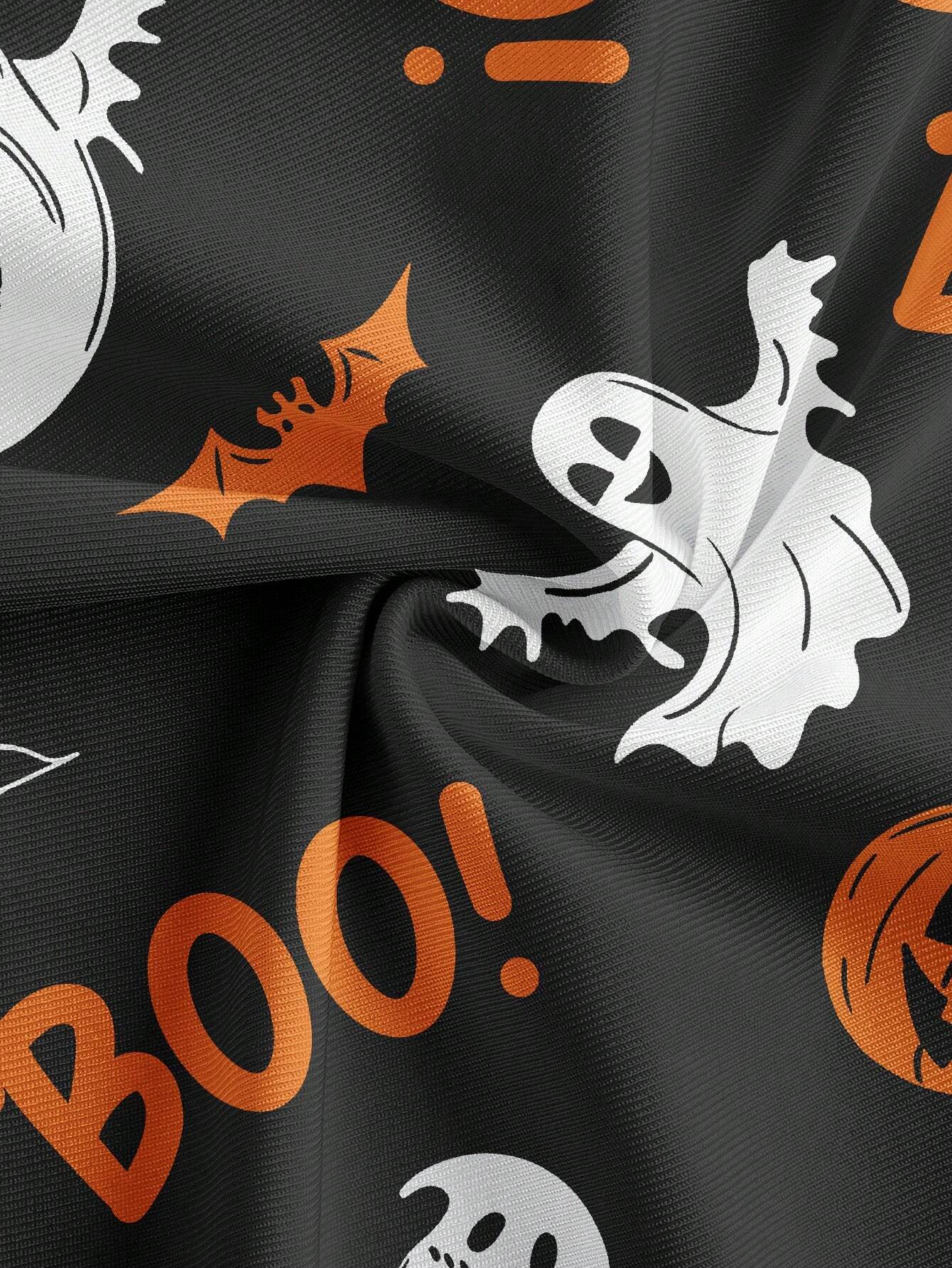 Women Halloween Pumpkin Ghost Spider Black Tank Top
