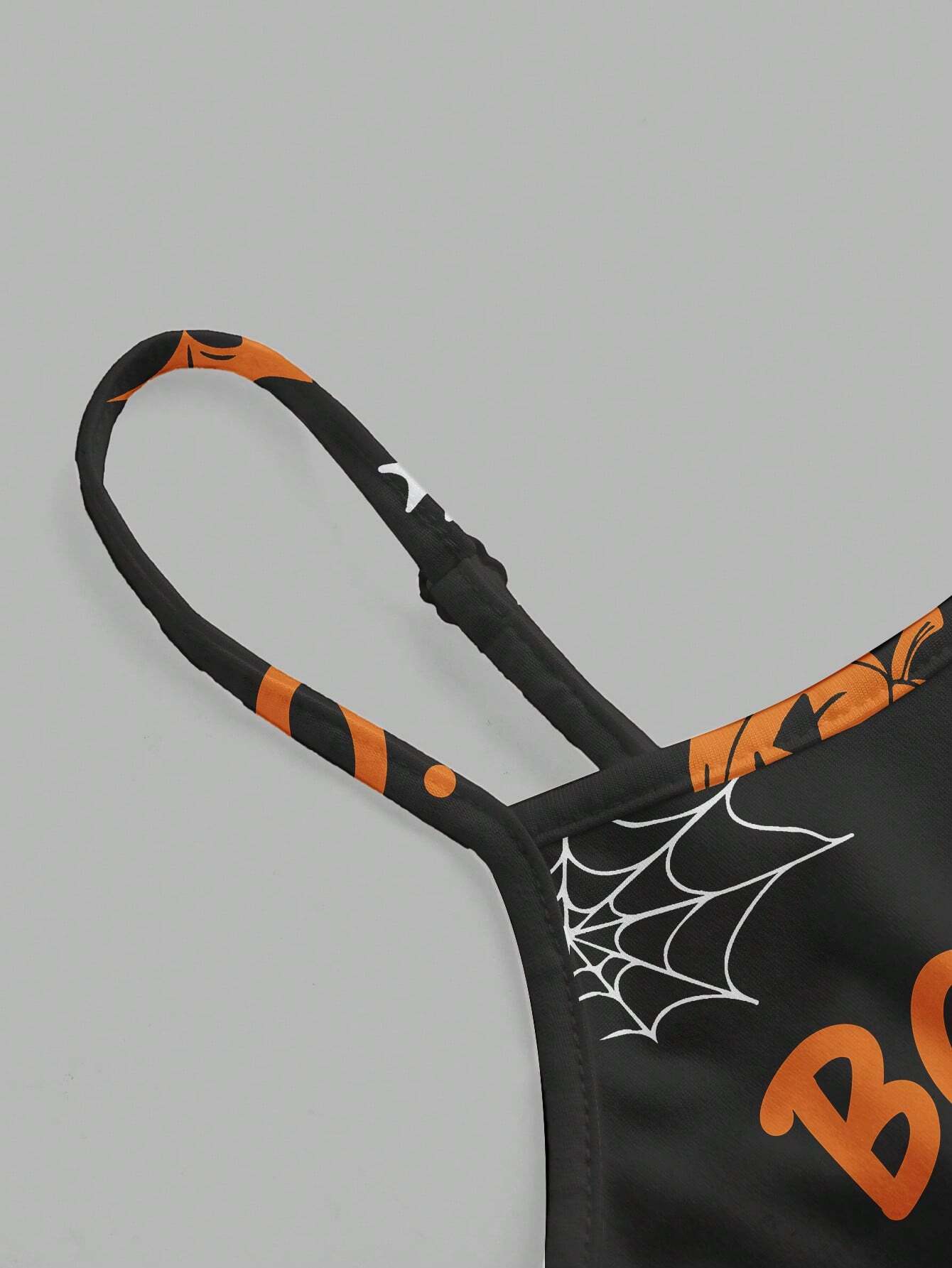 Women Halloween Pumpkin Ghost Spider Black Tank Top