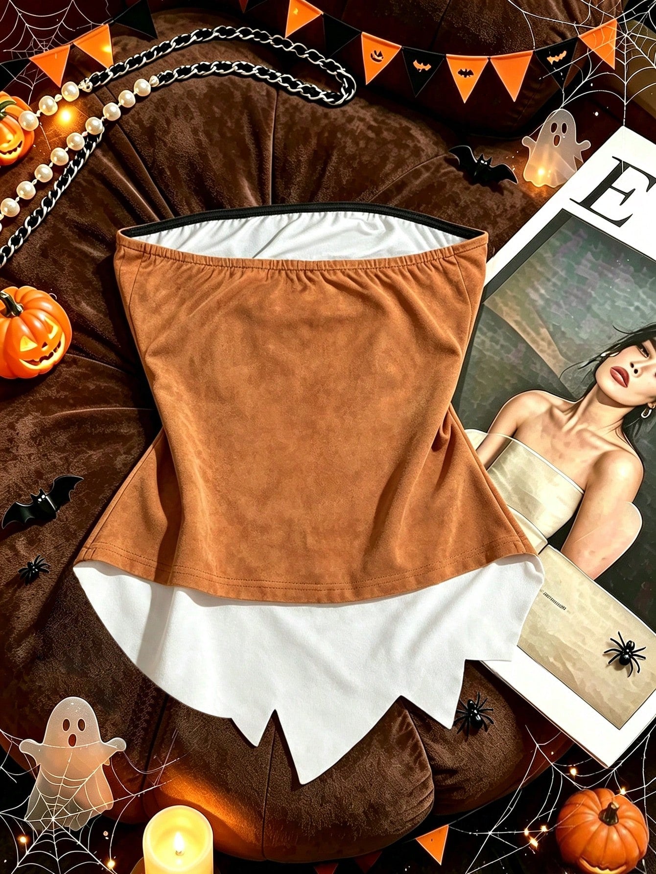 Women Halloween Pumpkin Graphic Asymmetrical Tube Top