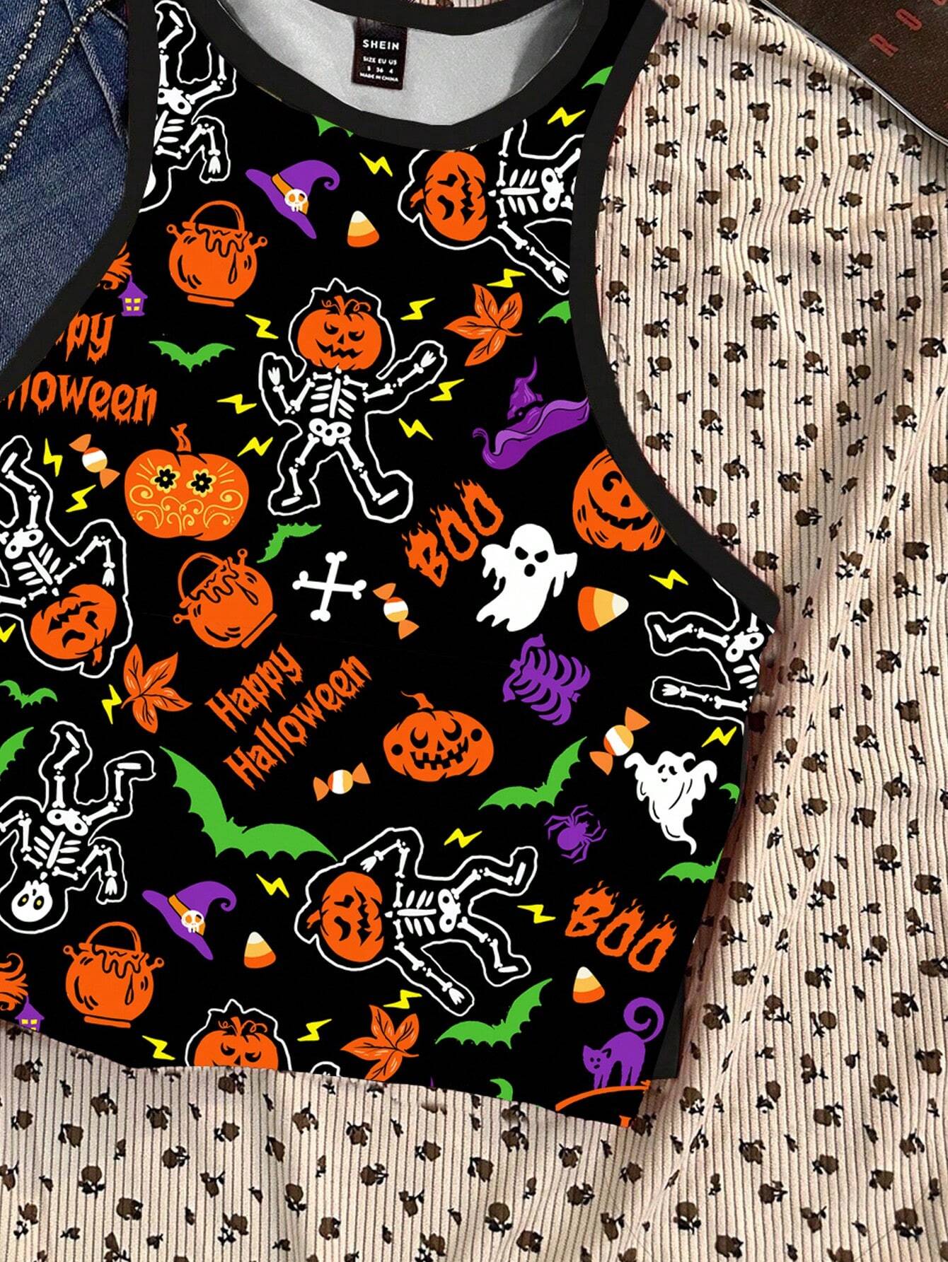 Women Skeleton Pumpkin Graphic Minimalist Tank Top