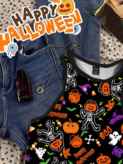 Women Skeleton Pumpkin Graphic Minimalist Tank Top