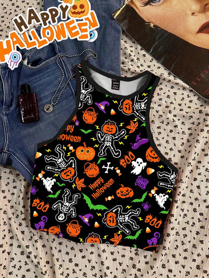 Women Skeleton Pumpkin Graphic Minimalist Tank Top