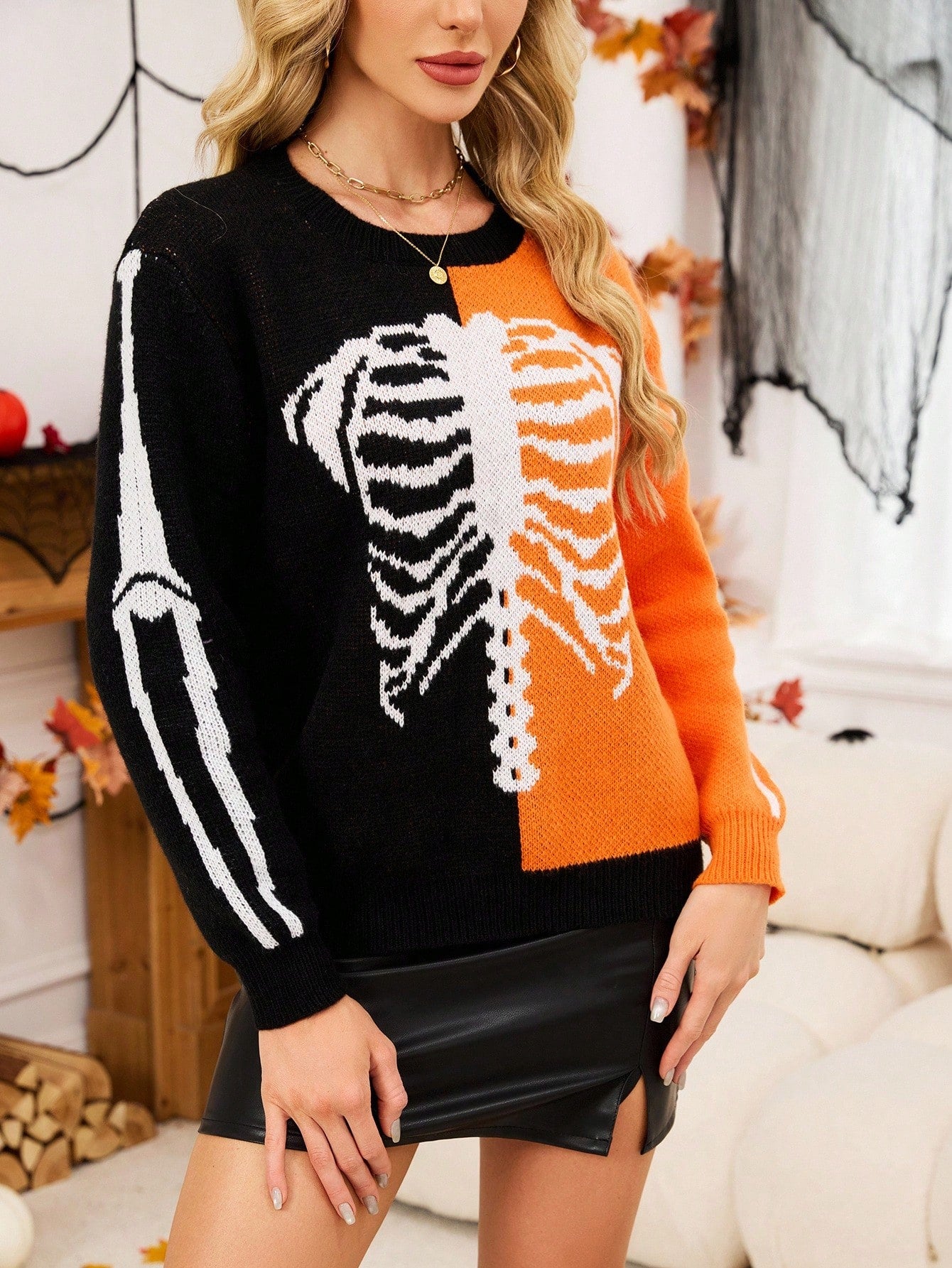 Women's Halloween Skull Print Sweater