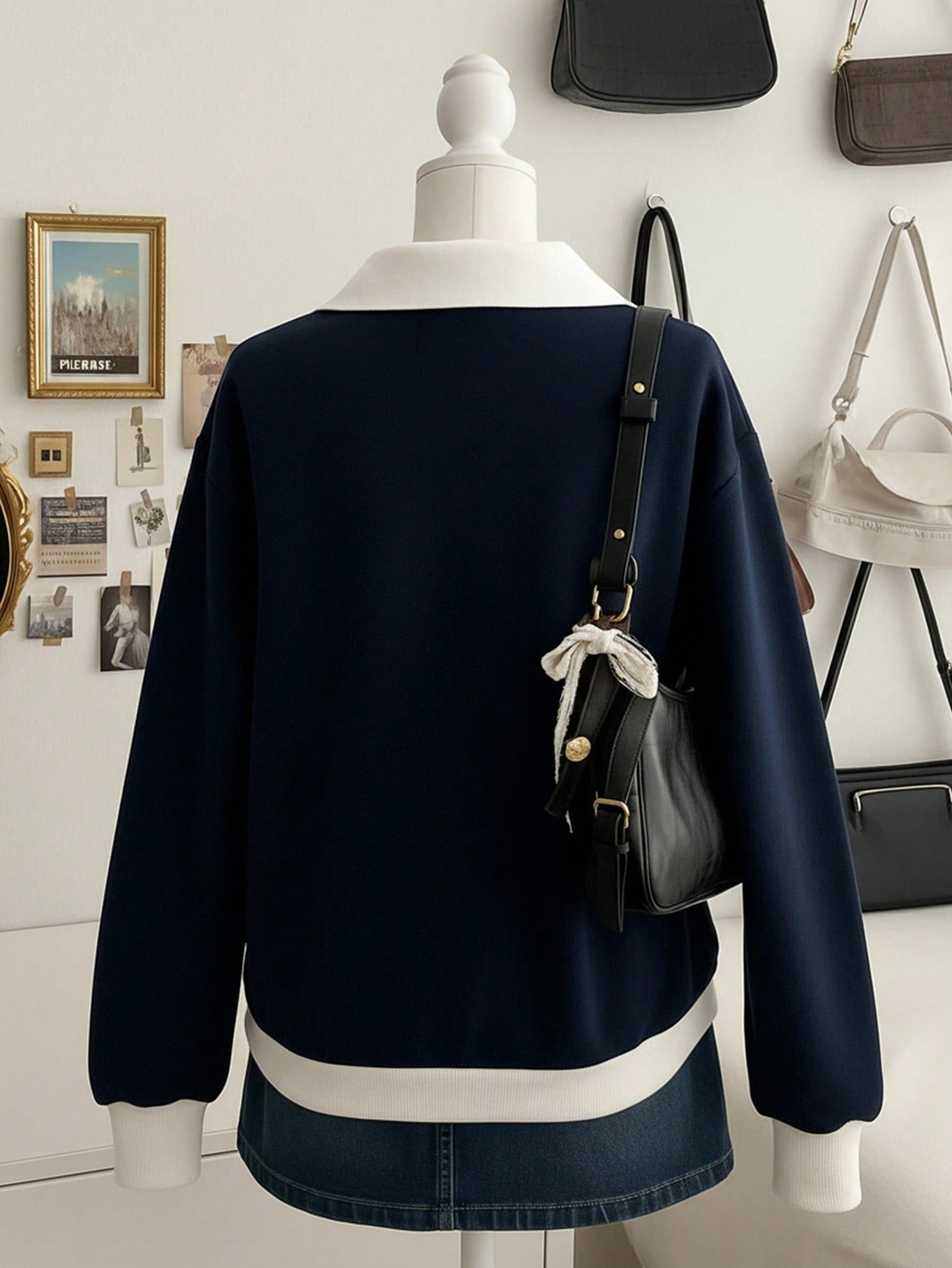 Women's Autumn Knight Print Contrast Zipper Half-Placket Long Sleeve Casual Sweatshirt