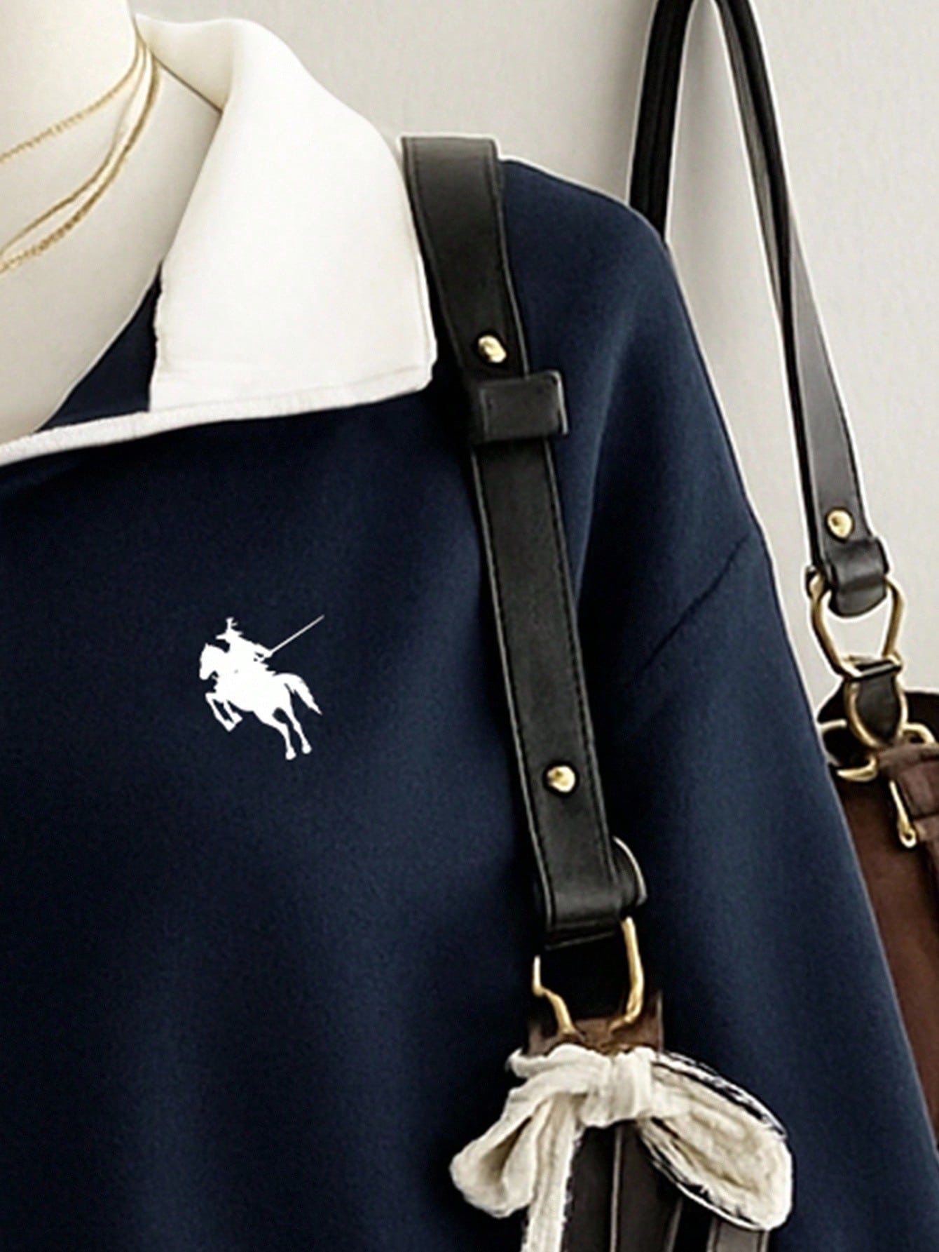 Women's Autumn Knight Print Contrast Zipper Half-Placket Long Sleeve Casual Sweatshirt