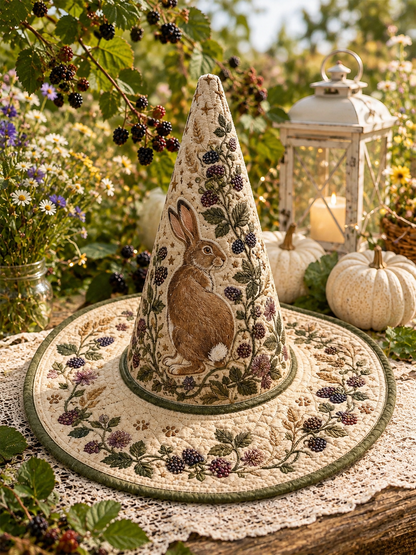 Woodland Rabbit & Blackberry Botanical Halloween Quilt Witch Hat