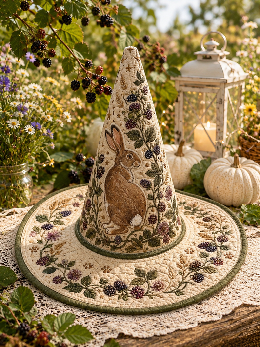 Woodland Rabbit & Blackberry Botanical Halloween Quilt Witch Hat