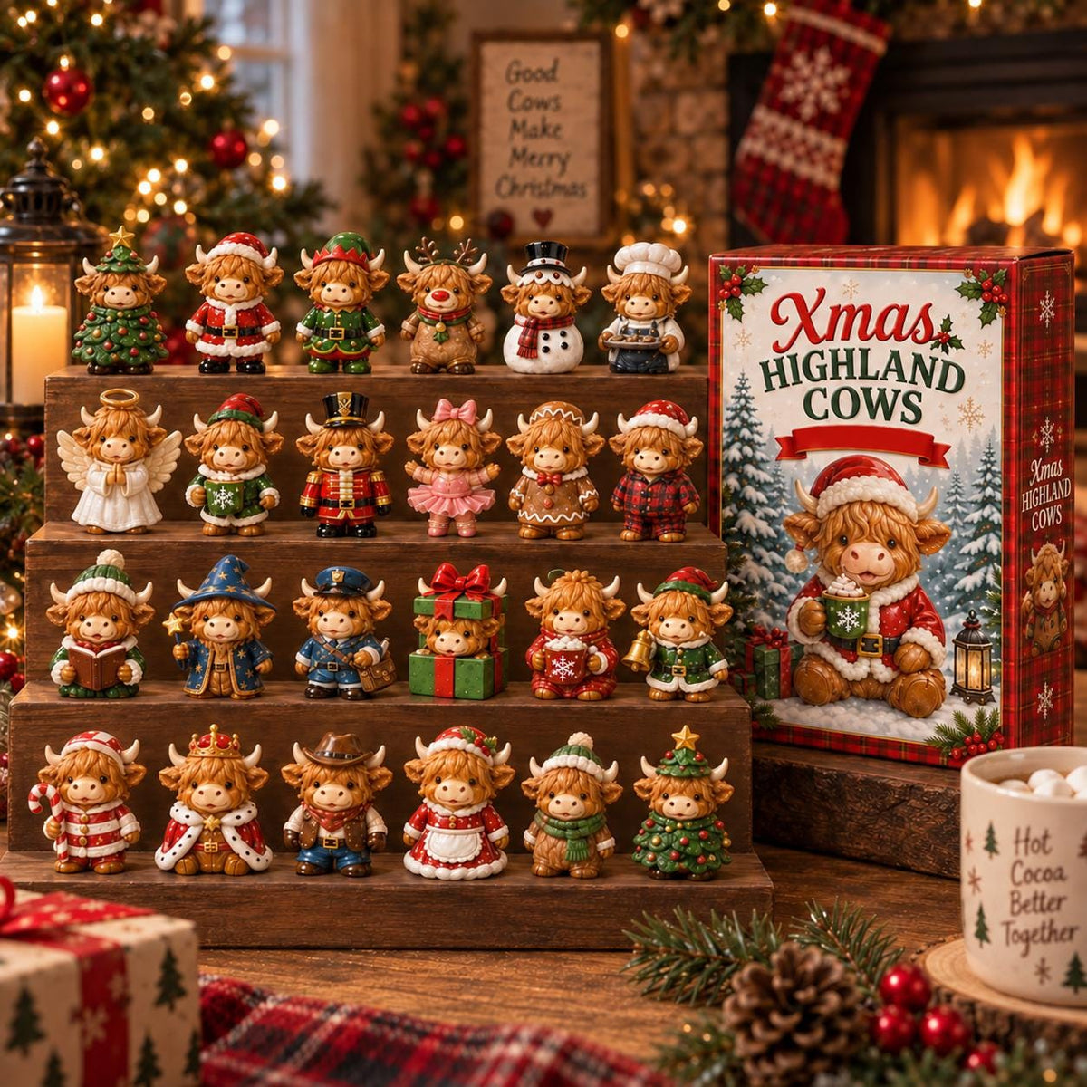 Xmas Highland Cows Advent Calendar 24 Figurines