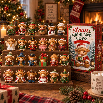 Xmas Highland Cows Advent Calendar 24 Figurines
