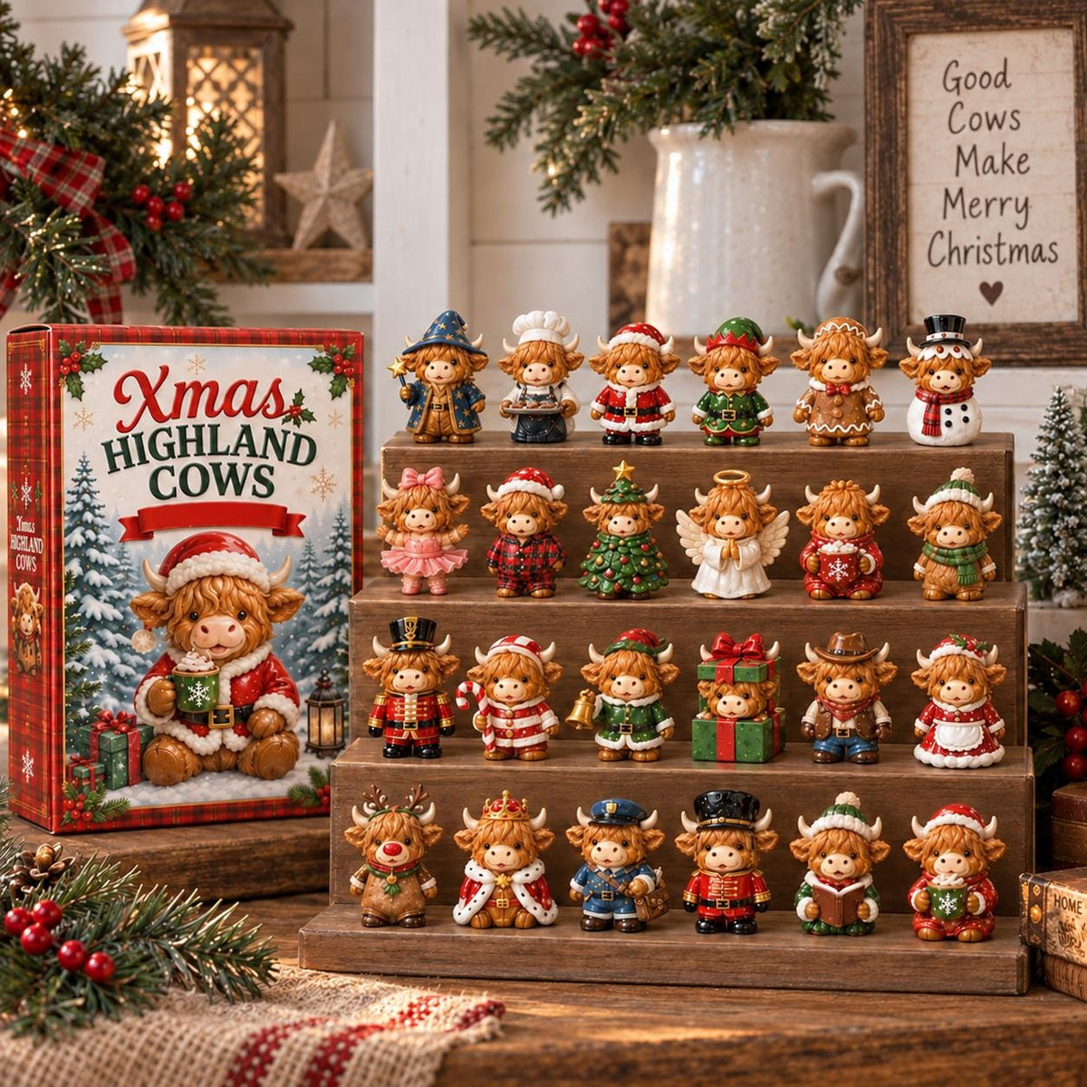 Xmas Highland Cows Advent Calendar 24 Figurines